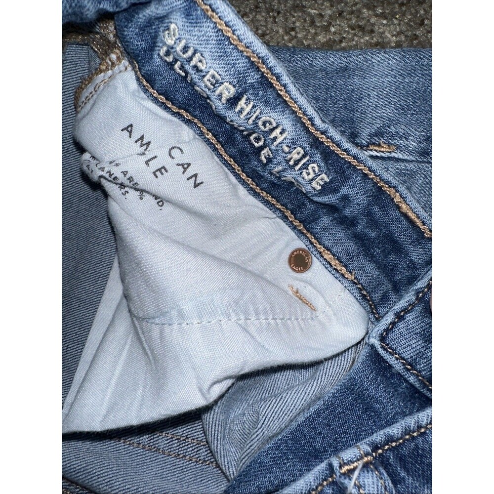 American Eagle Ultra Wide Leg Jeans Size 4 Super High Rise Baggy Distressed - Picture 4 of 10